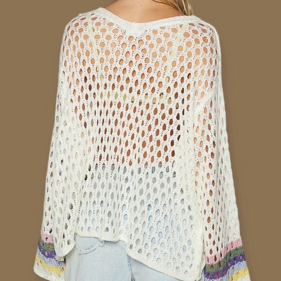 POL Peace Sign Crochet Vneck Sweater NWOT - Picture 2 of 6